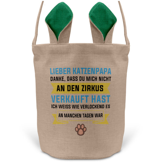 22Feels® Katzenpapa Herrchen Katzen Osterkorb mit Henkel Ostergeschenk Tragetasche Ostern Deko Osternest Körbchen Hasenohren (Beige/Grün)-Ostern Tragetasche-22Feels
