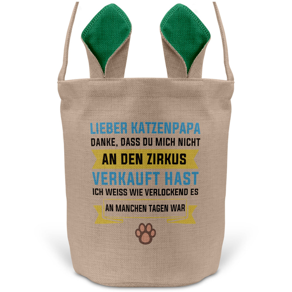 22Feels® Katzenpapa Herrchen Katzen Osterkorb mit Henkel Ostergeschenk Tragetasche Ostern Deko Osternest Körbchen Hasenohren (Beige/Grün)-Ostern Tragetasche-22Feels