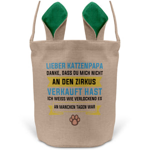 22Feels® Katzenpapa Herrchen Katzen Osterkorb mit Henkel Ostergeschenk Tragetasche Ostern Deko Osternest Körbchen Hasenohren (Beige/Grün)-Ostern Tragetasche-22Feels