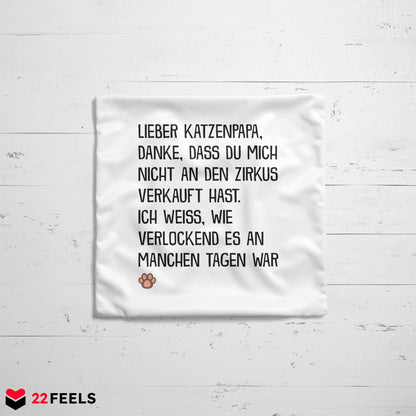 22Feels® Katzenpapa Geschenk für Cat Dads und Katzen-Herrchen - Kissen mit Spruch (Weiss 40x40cm)-Kissen Weiss 40x40-22Feels