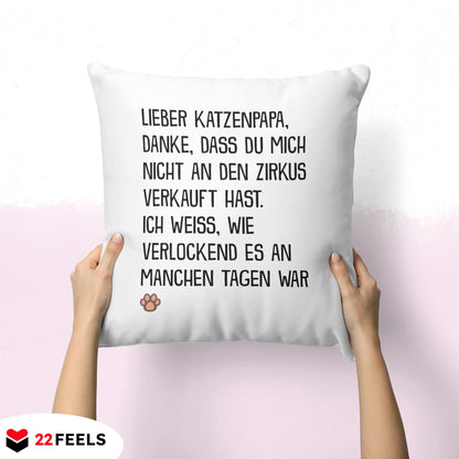 22Feels® Katzenpapa Geschenk für Cat Dads und Katzen-Herrchen - Kissen mit Spruch (Weiss 40x40cm)-Kissen Weiss 40x40-22Feels
