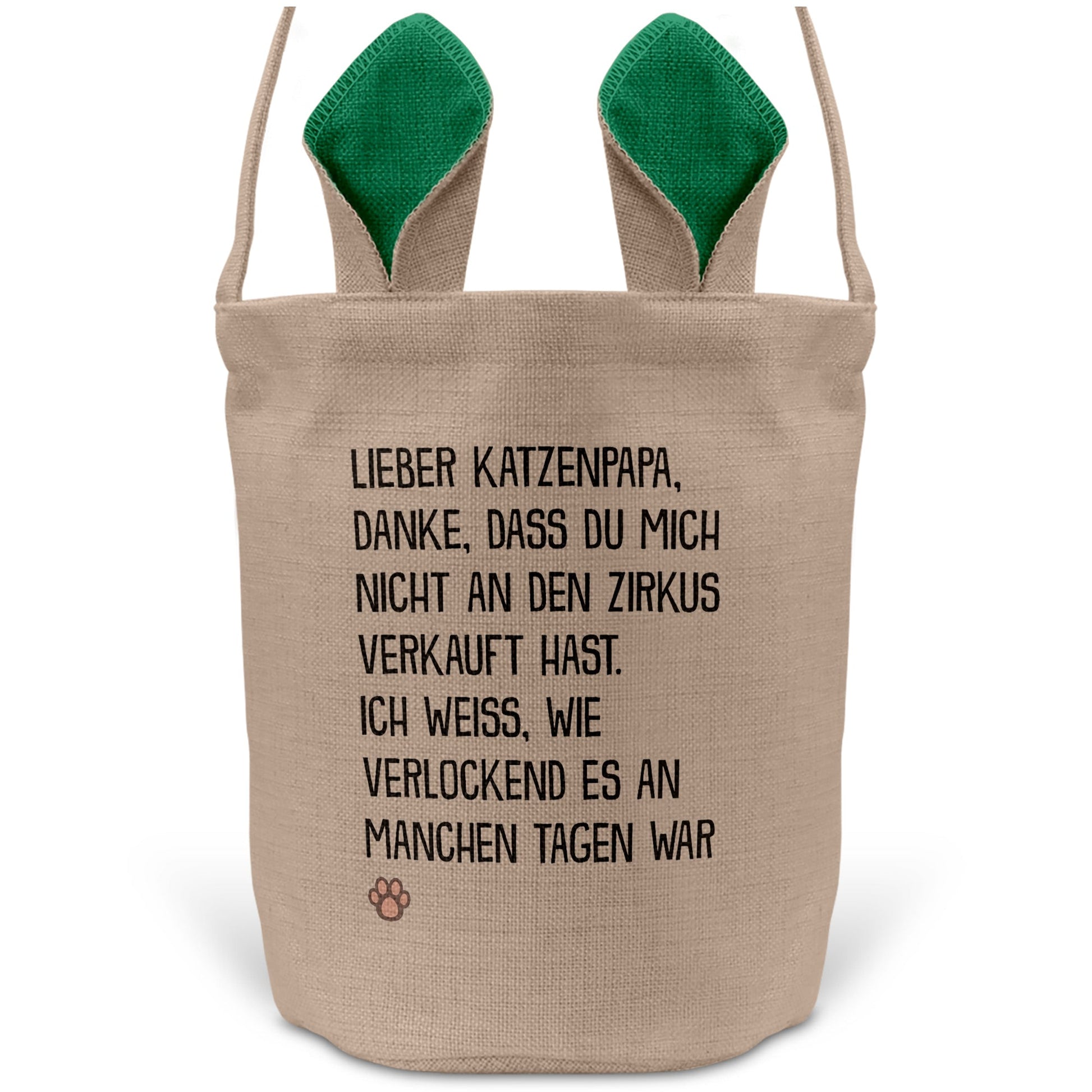 22Feels® Katzenpapa Herrchen Katzen Osterkorb mit Henkel Ostergeschenk Tragetasche Ostern Deko Osternest Körbchen Hasenohren (Beige/Grün)-Ostern Tragetasche-22Feels
