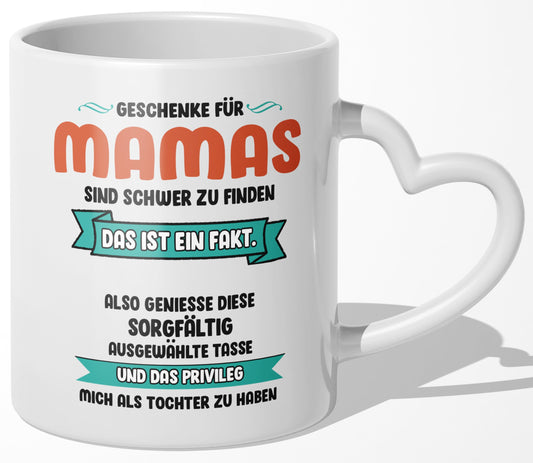 22Feels® Mama Geschenk von Tochter - Tasse mit Spruch: Schwer zu finden (Herzhenkel, Weiss, 320ml)-Tasse Weiss Herzhenkel 320ml-22Feels