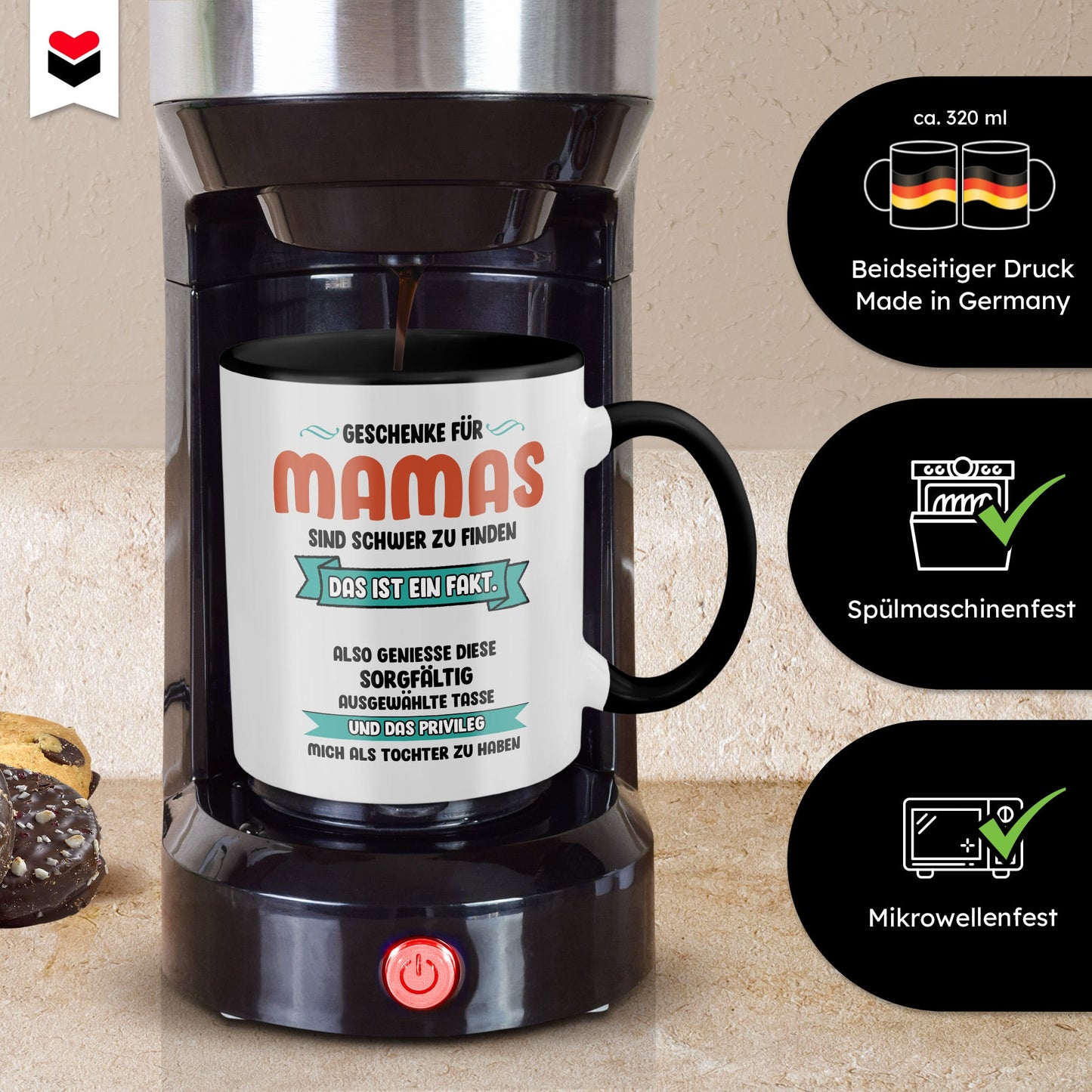 22Feels® Mama Geschenk von Tochter - Tasse mit Spruch (Weiss-Schwarz, 320ml)-TwoTone Tasse Weiss-Schwarz 320ml-22Feels