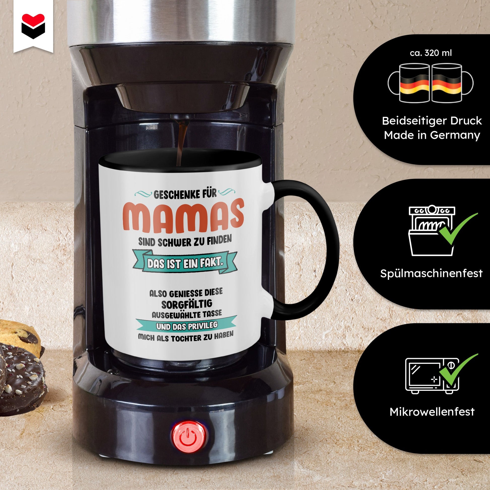 22Feels® Mama Geschenk von Tochter - Tasse mit Spruch (Weiss-Schwarz, 320ml)-TwoTone Tasse Weiss-Schwarz 320ml-22Feels