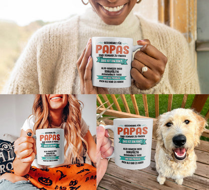 22Feels® Geschenk für Papas - Tasse mit Spruch: Geschenke Sind Schwer Zu Finden (Weiss, 320ml)-Weisse Tasse 320ml-22Feels