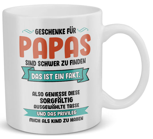 22Feels® Geschenk für Papas - Tasse mit Spruch: Geschenke Sind Schwer Zu Finden (Weiss, 320ml)-Weisse Tasse 320ml-22Feels