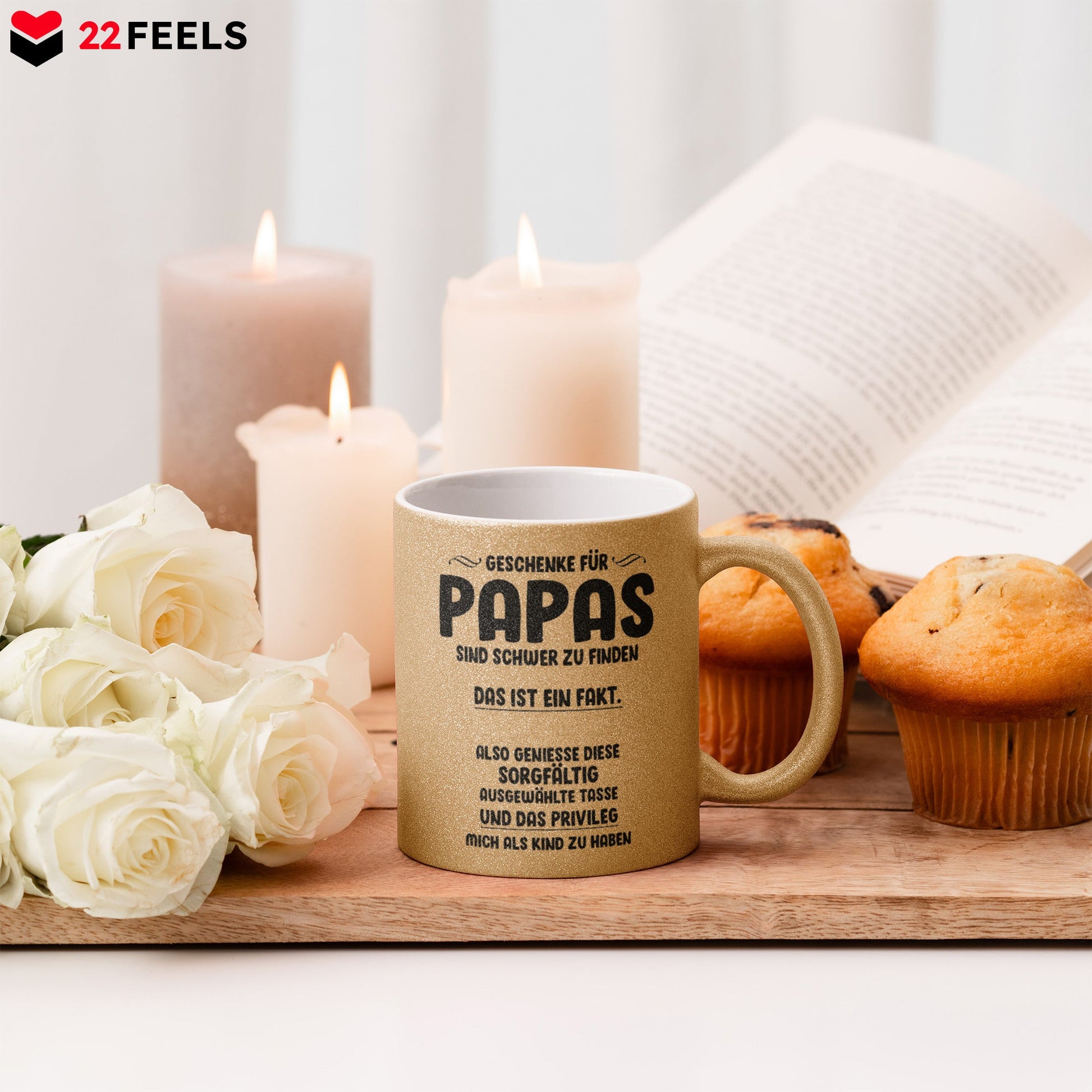 22Feels® Papa Geschenk - Glitzertasse mit Spruch (Gold, 320ml)-Glitzertasse Gold 320ml-22Feels