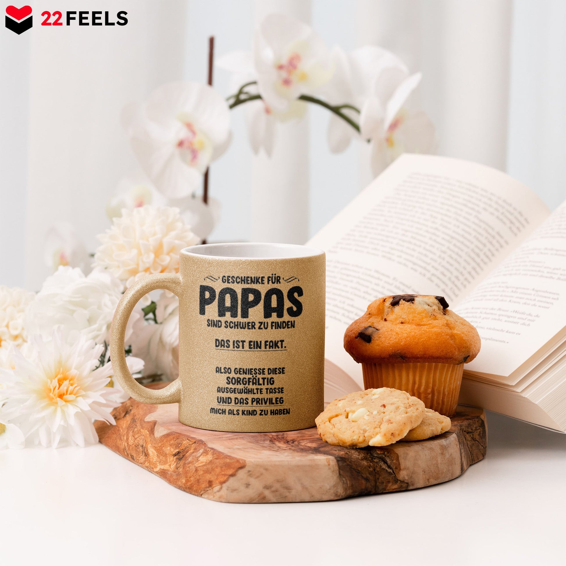 22Feels® Papa Geschenk - Glitzertasse mit Spruch (Gold, 320ml)-Glitzertasse Gold 320ml-22Feels