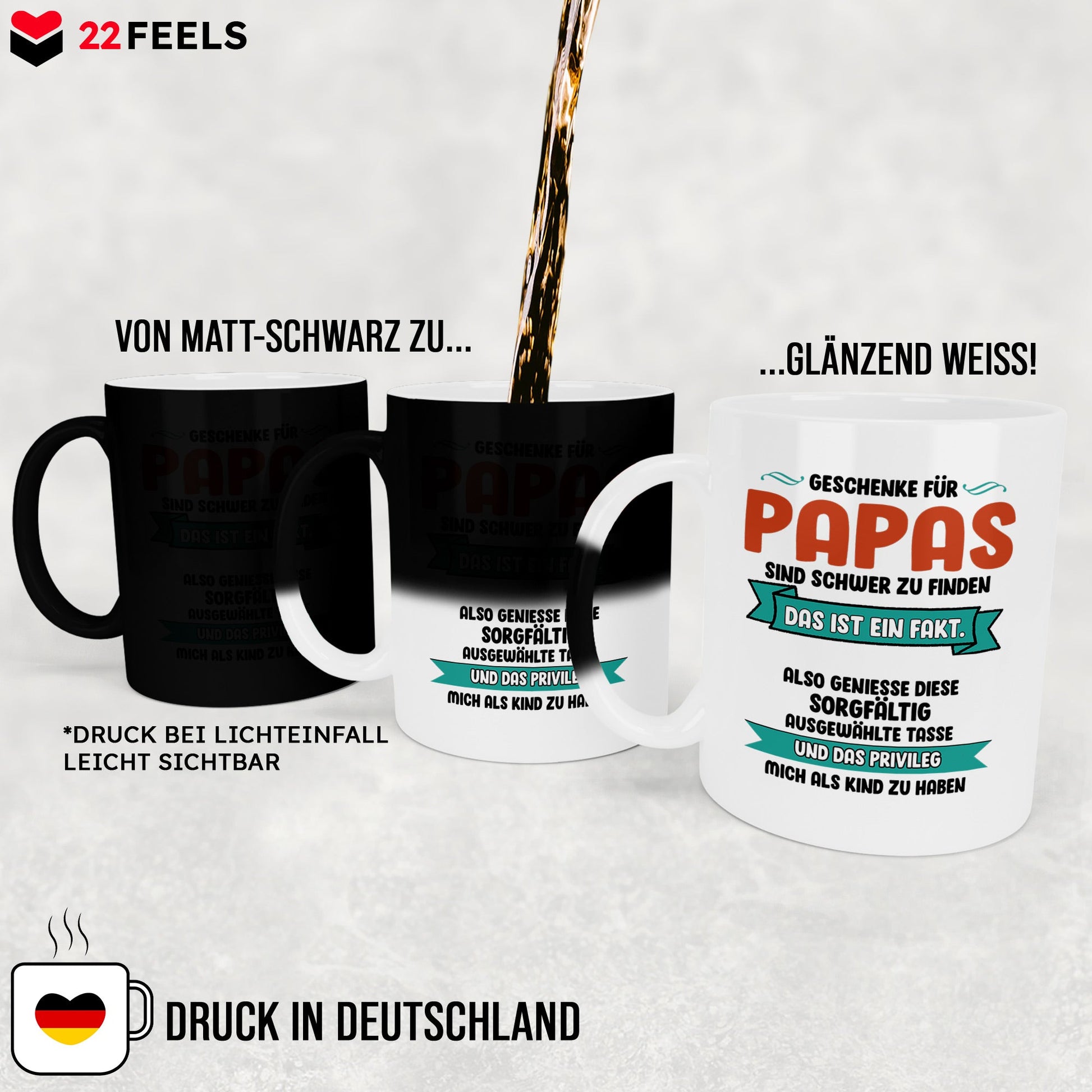 22Feels® Papa Geschenk - Zaubertasse mit Spruch (Matt-Schwarz und Weiss, 320ml)-Farbwechsel Tasse Matt 320ml-22Feels
