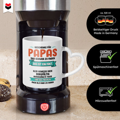 22Feels® Geschenk für Papas - Tasse mit Spruch: Schwer zu finden (Herzhenkel, Weiss, 320ml)-Tasse Weiss Herzhenkel 320ml-22Feels