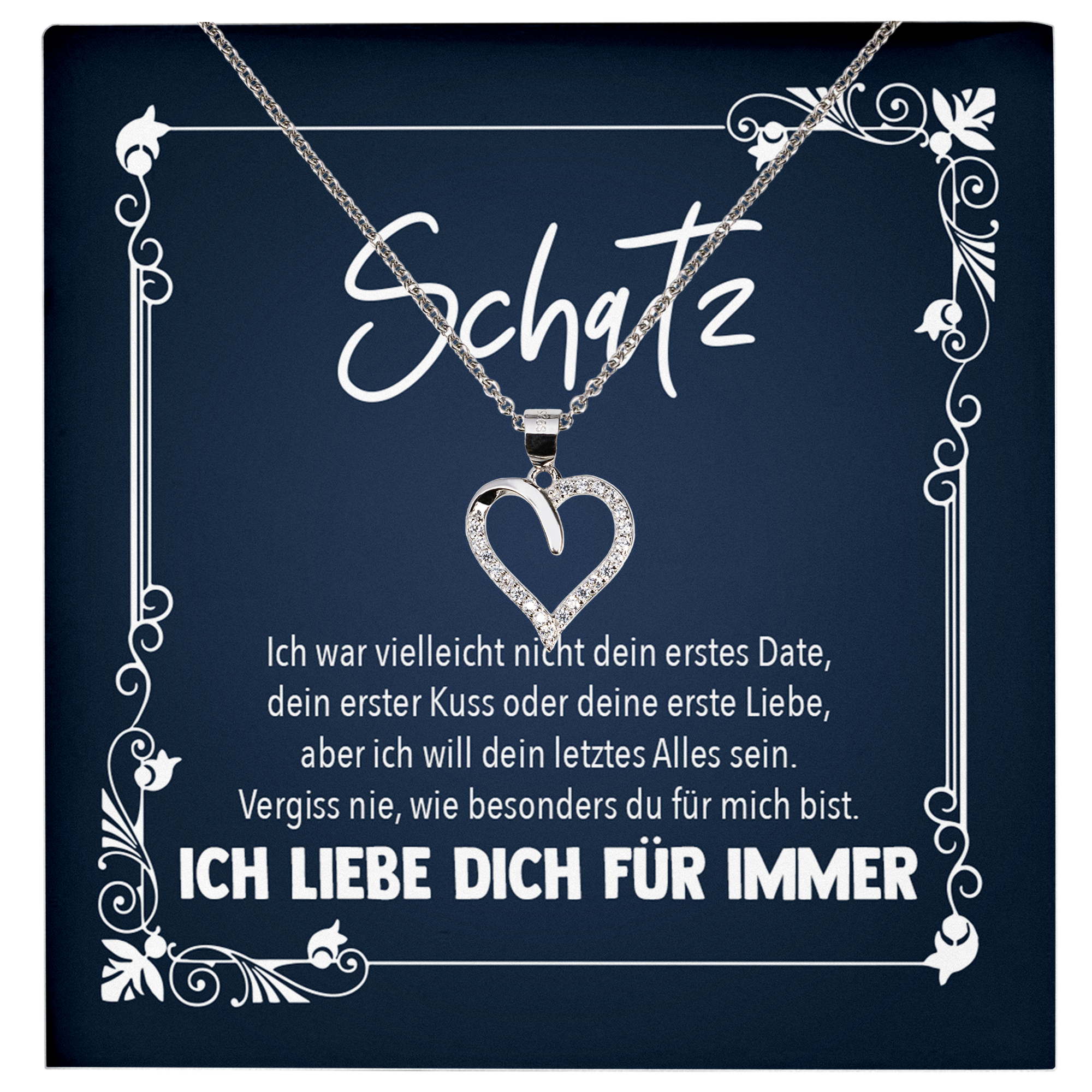 22Feels® Schatz Romantisches Geschenk für Frauen zum Jahrestag, Valentinstag, Hochzeitstag und co. - Echt Silber 925/000 Schmuckset: Herz Halskette mit Botschaftskarte-Schmuck mit Botschaftskarte - Herz21-22Feels