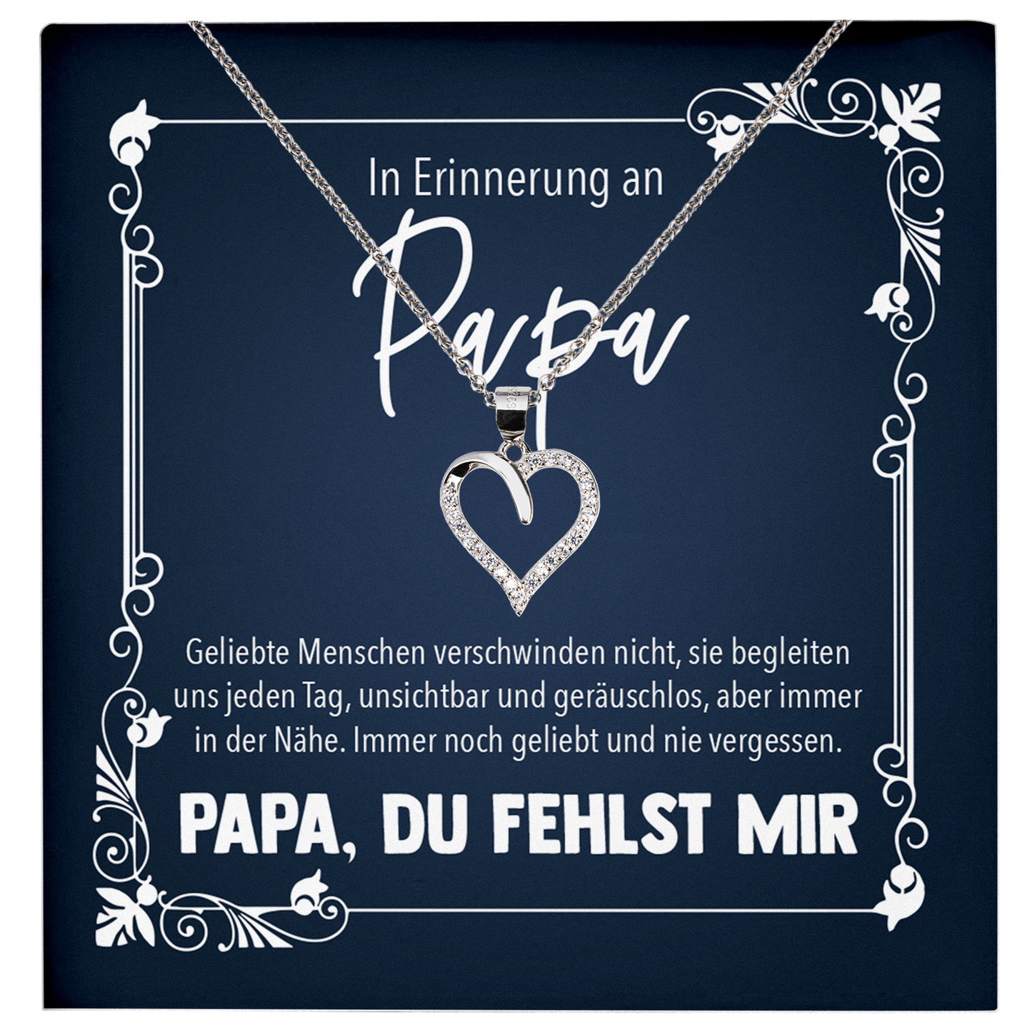 22Feels® In Erinnerung an Papa Kondolenzgeschenk - Echt Silber 925/000 Schmuckset: Herz Halskette mit Botschaftskarte-Schmuck mit Botschaftskarte - Herz21-22Feels