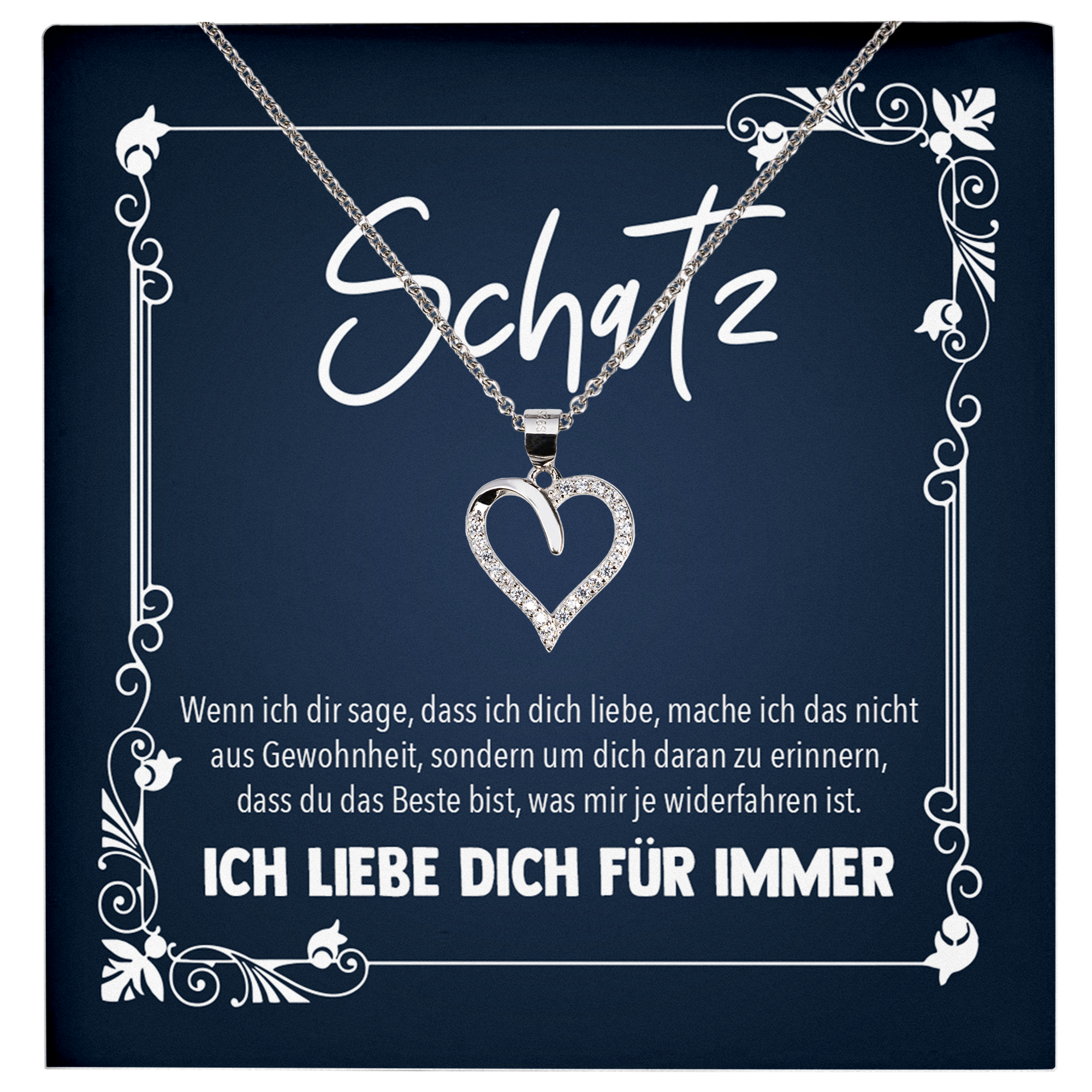 22Feels® Romantisches Geschenk für Frauen zum Hochzeistag, Jahrestag, Valentinstag und co. - Echt Silber 925/000 Schmuckset: Herz Halskette mit Botschaftskarte-Schmuck mit Botschaftskarte - Herz21-22Feels