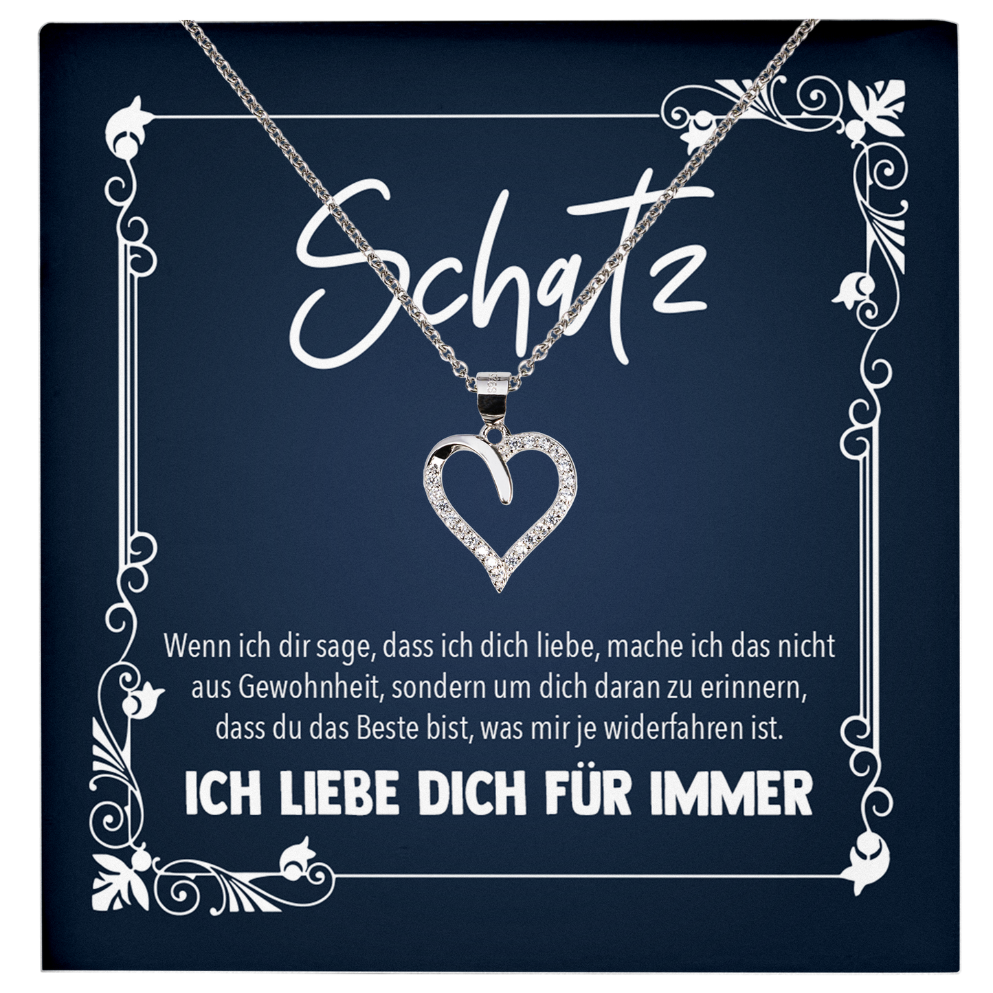 22Feels® Romantisches Geschenk für Frauen zum Hochzeistag, Jahrestag, Valentinstag und co. - Echt Silber 925/000 Schmuckset: Herz Halskette mit Botschaftskarte-Schmuck mit Botschaftskarte - Herz21-22Feels