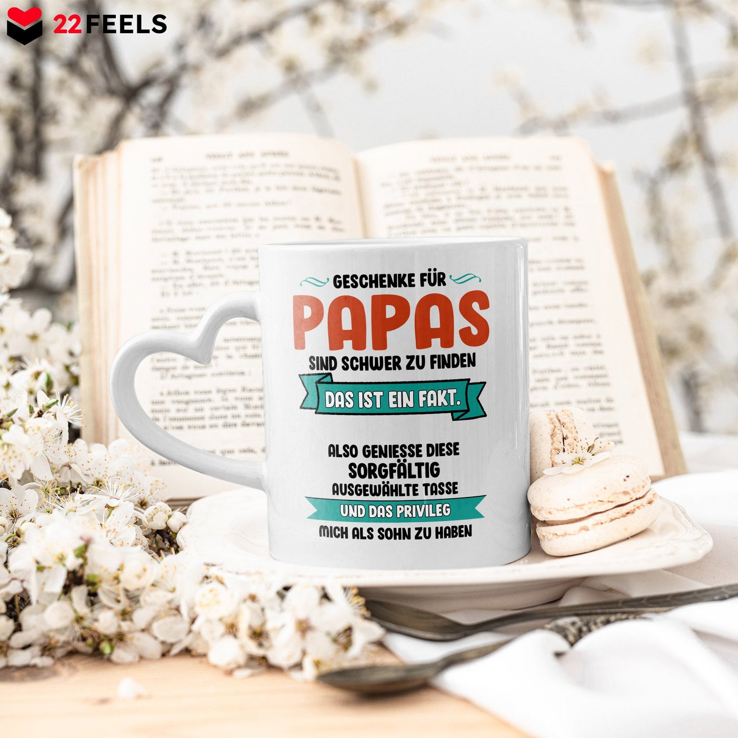 22Feels® Geschenk für Papas - Tasse mit Spruch (Herzhenkel, Weiss, 320ml)-Tasse Weiss Herzhenkel 320ml-22Feels