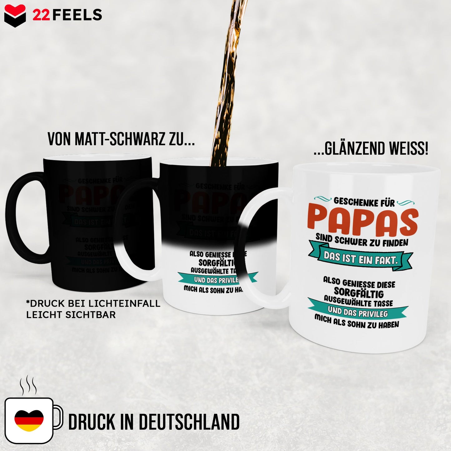 22Feels® Papa Geschenk - Zaubertasse mit Spruch (Matt-Schwarz und Weiss, 320ml)-Farbwechsel Tasse Matt 320ml-22Feels