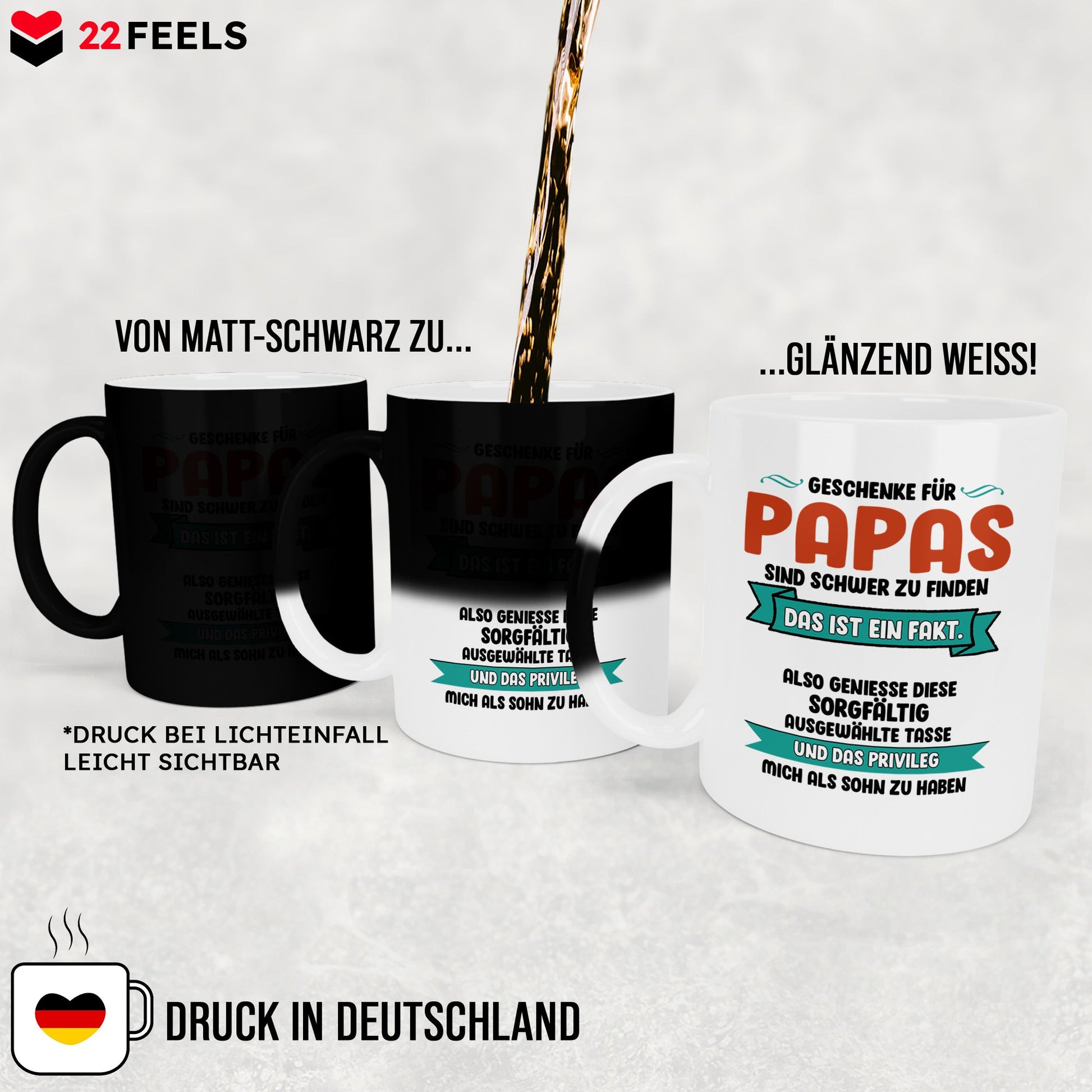 22Feels® Papa Geschenk - Zaubertasse mit Spruch (Matt-Schwarz und Weiss, 320ml)-Farbwechsel Tasse Matt 320ml-22Feels