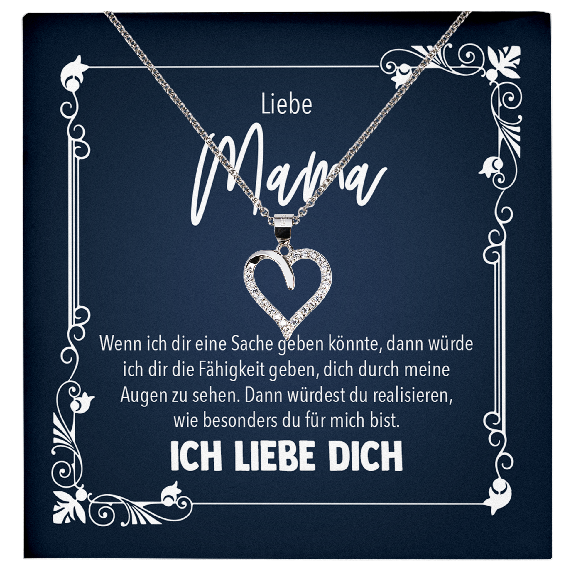22Feels® Liebe Mama Geschenk zum Muttertag, Geburtstag und co. - Echt Silber 925/000 Schmuckset: Herz Halskette mit Botschaftskarte-Schmuck mit Botschaftskarte - Herz21-22Feels