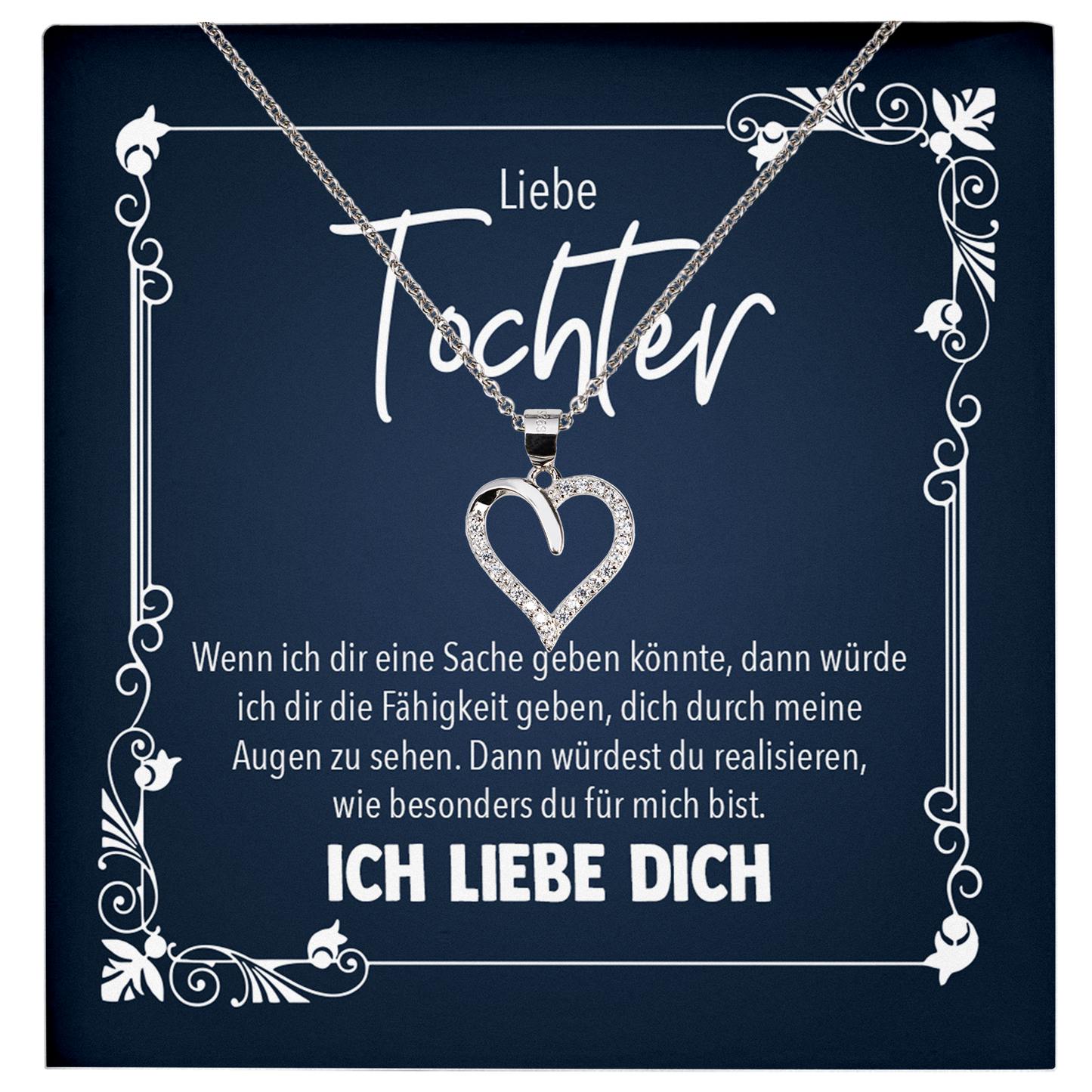 22Feels® Tochter Geschenk - Echt Silber 925/000 Schmuckset: Herz Halskette mit Botschaftskarte-Schmuck mit Botschaftskarte - Herz21-22Feels