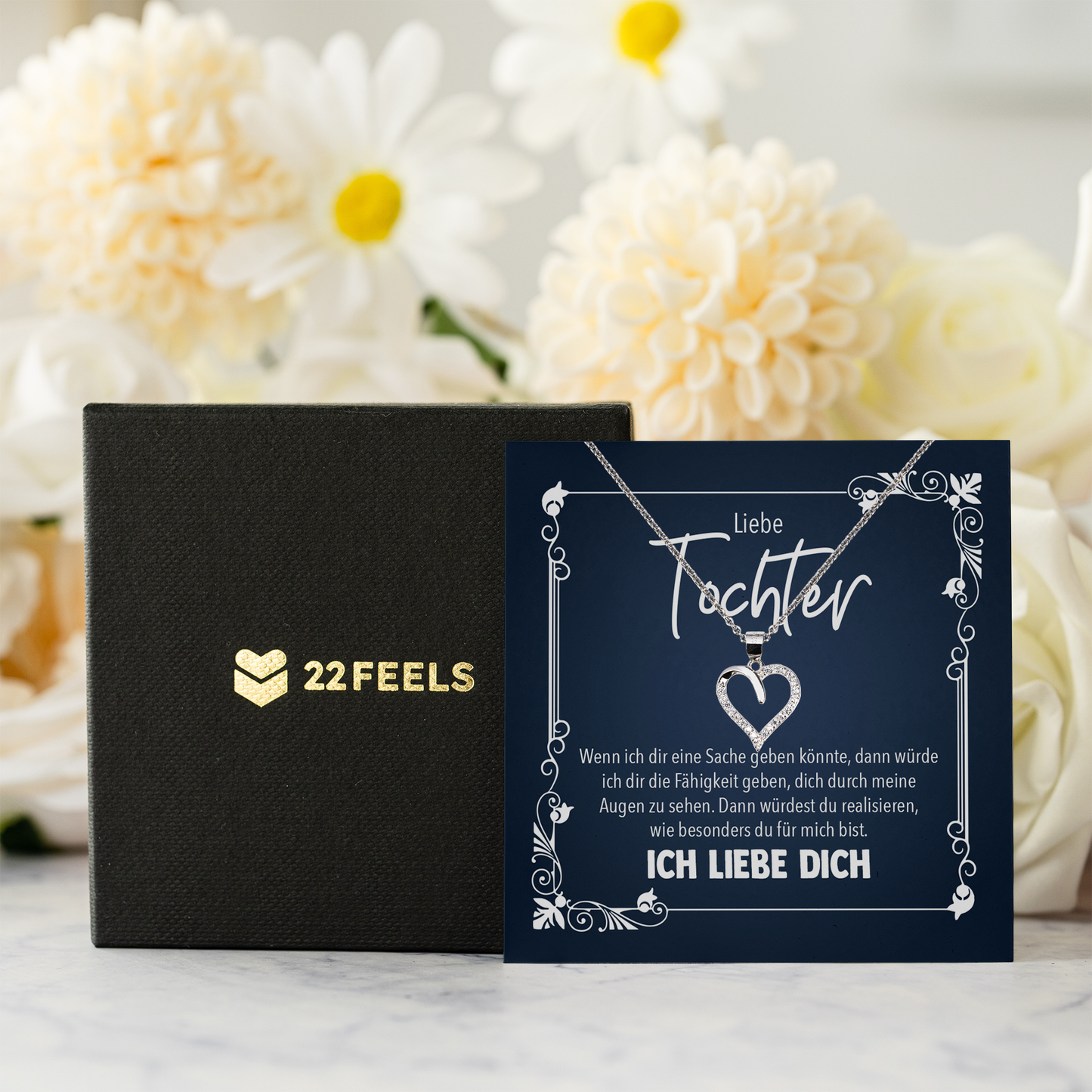 22Feels® Tochter Geschenk - Echt Silber 925/000 Schmuckset: Herz Halskette mit Botschaftskarte-Schmuck mit Botschaftskarte - Herz21-22Feels