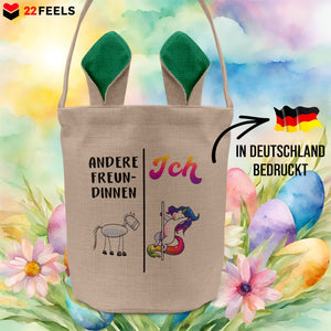 22Feels® Freundin Paar Osterkorb mit Henkel Ostergeschenk Tragetasche Ostern Deko Osternest Körbchen Hasenohren (Beige/Grün)-Ostern Tragetasche-22Feels