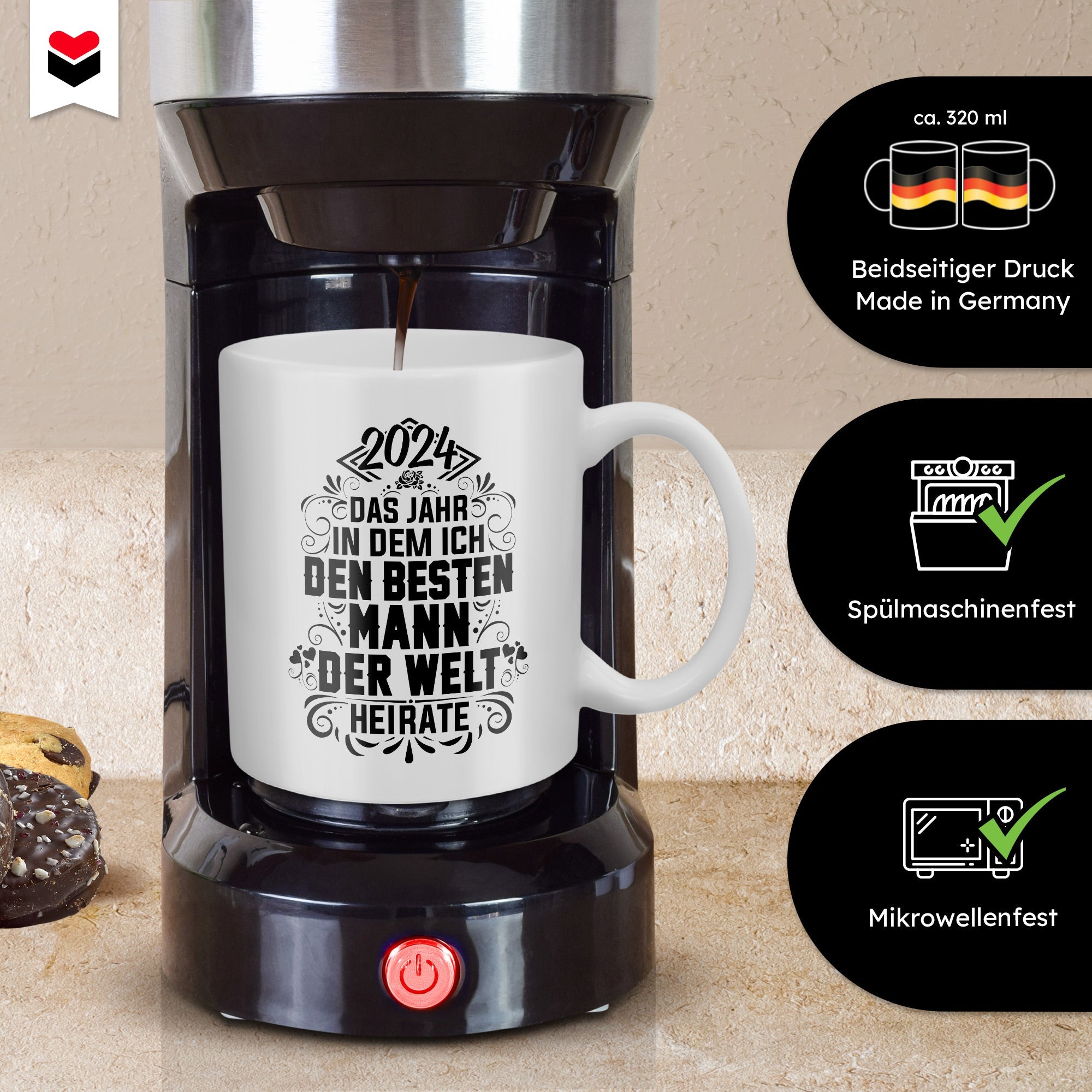 22Feels® Verlobungsgeschenk für 2024 Bräute - Bride To Be Tasse mit Spruch (Weiss, 320ml)-Weisse Tasse 320ml-22Feels