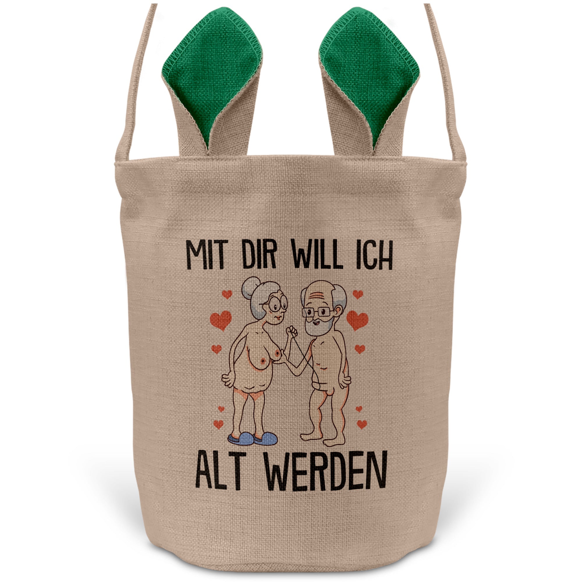 22Feels® Männer Frauen Osterkorb Liebe Paar Ehefrau Ehemann Freund Freundin Ostern mit Henkel Ostergeschenk Tragetasche Ostern Deko Osternest Körbchen Hasenohren (Beige/Grün)-Ostern Tragetasche-22Feels