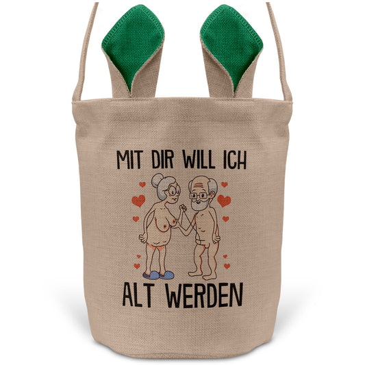 22Feels® Männer Frauen Osterkorb Liebe Paar Ehefrau Ehemann Freund Freundin Ostern mit Henkel Ostergeschenk Tragetasche Ostern Deko Osternest Körbchen Hasenohren (Beige/Grün)-Ostern Tragetasche-22Feels