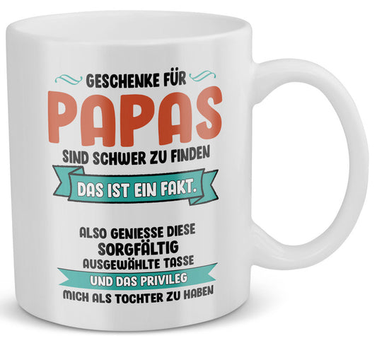22Feels® Geschenk für Papa von Tochter - Spruch: Geschenke Sind Schwer Zu Finden (Weiss, 320ml)-Weisse Tasse 320ml-22Feels