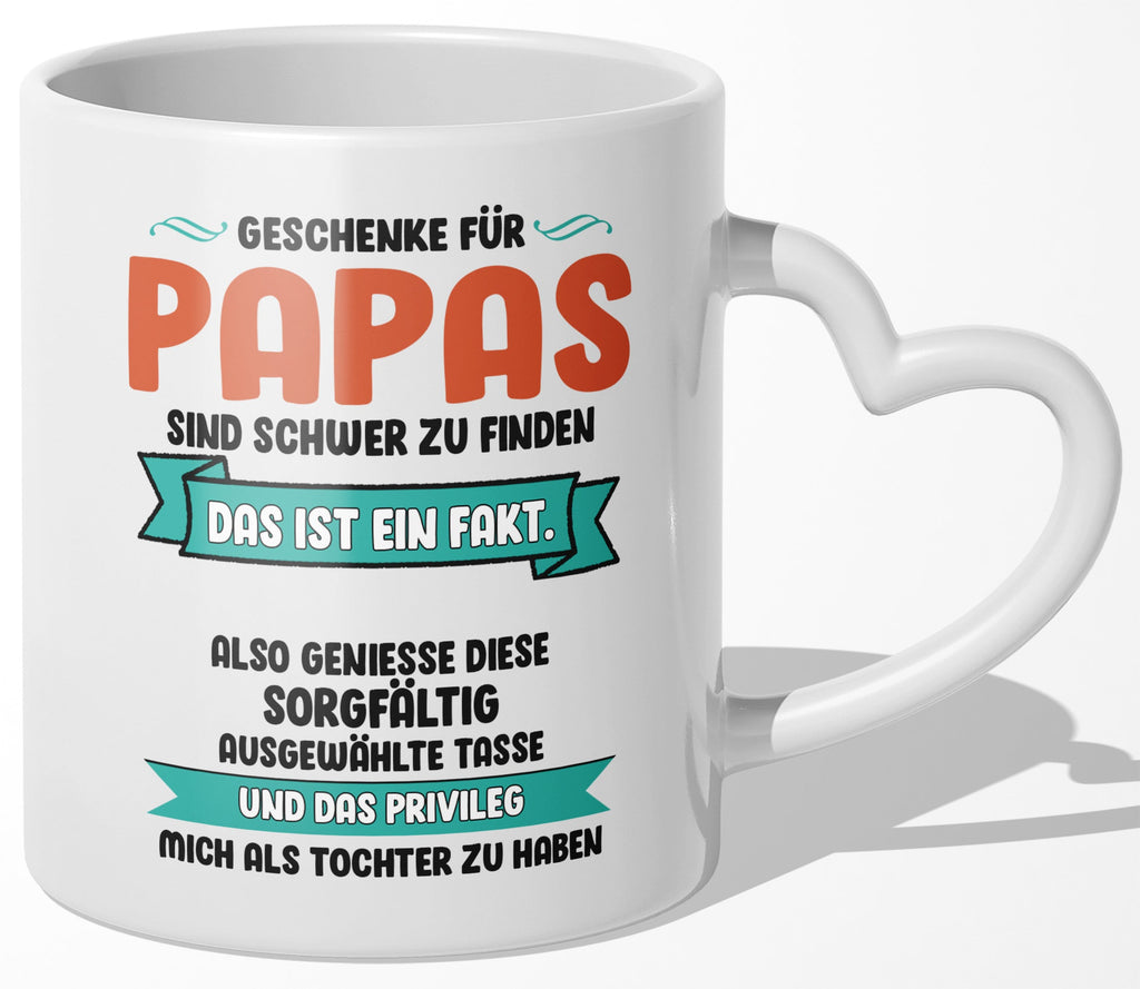 22Feels® Papa Geschenk von Tochter - Tasse mit Spruch: Schwer zu finden (Herzhenkel, Weiss, 320ml)-Tasse Weiss Herzhenkel 320ml-22Feels