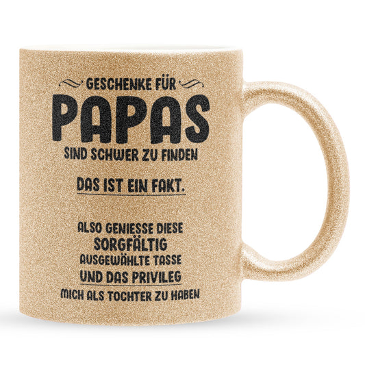 22Feels® Papa Geschenk von Tochter - Glitzertasse mit Spruch (Gold, 320ml)-Glitzertasse Gold 320ml-22Feels