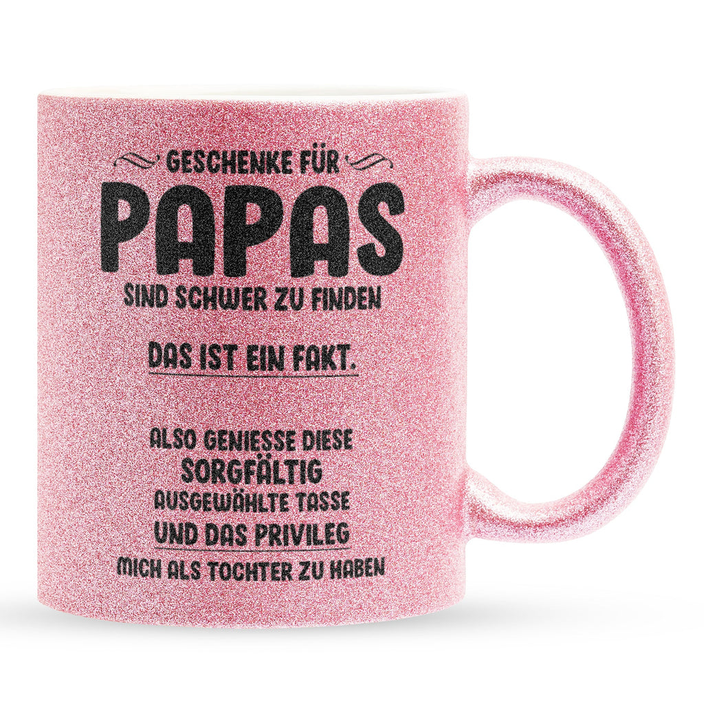 22Feels® Papa Geschenk von Tochter - Glitzertasse mit Spruch (Pink, 320ml)-Glitzertasse Pink 320ml-22Feels