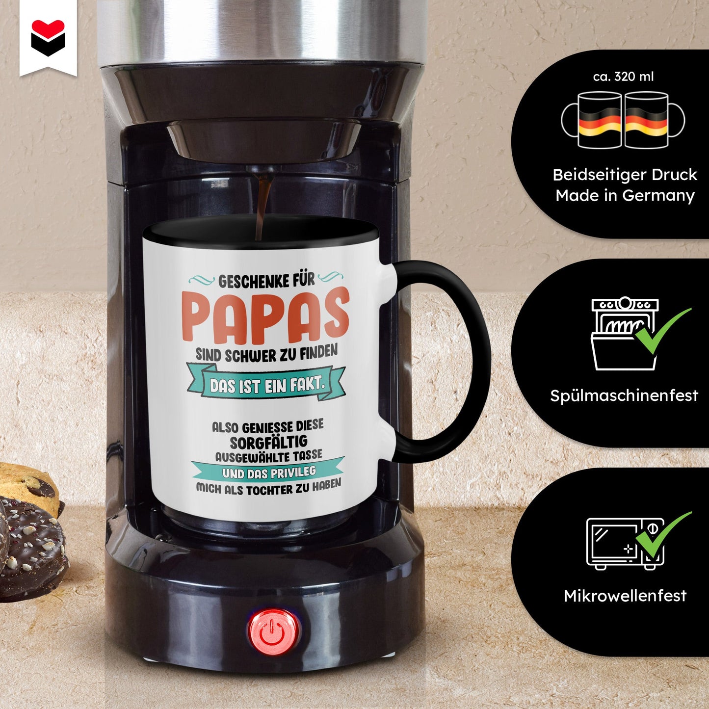 22Feels® Papa Geschenk von Tochter - Tasse mit Spruch (Weiss-Schwarz, 320ml)-TwoTone Tasse Weiss-Schwarz 320ml-22Feels