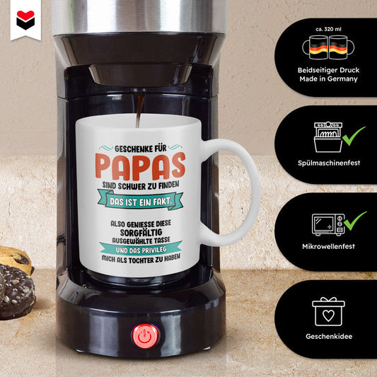 22Feels® Geschenk für Papa von Tochter - Spruch: Geschenke Sind Schwer Zu Finden (Weiss, 320ml)-Weisse Tasse 320ml-22Feels