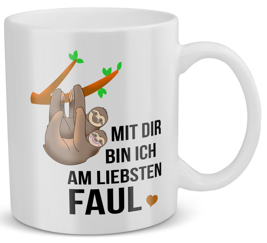 22Feels® Geschenk für Paare - Tasse mit Spruch: Mit Dir Bin Ich Am Liebsten Faul (Weiss, 320ml)-Weisse Tasse 320ml-22Feels