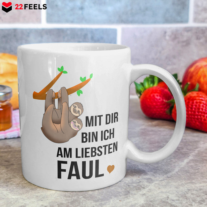 22Feels® Geschenk für Paare - Tasse mit Spruch: Mit Dir Bin Ich Am Liebsten Faul (Weiss, 320ml)-Weisse Tasse 320ml-22Feels