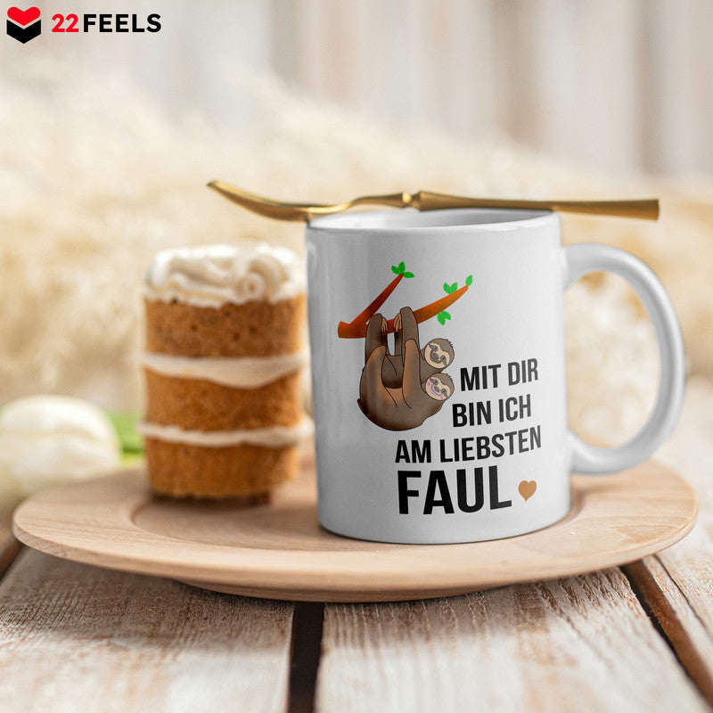 22Feels® Geschenk für Paare - Tasse mit Spruch: Mit Dir Bin Ich Am Liebsten Faul (Weiss, 320ml)-Weisse Tasse 320ml-22Feels