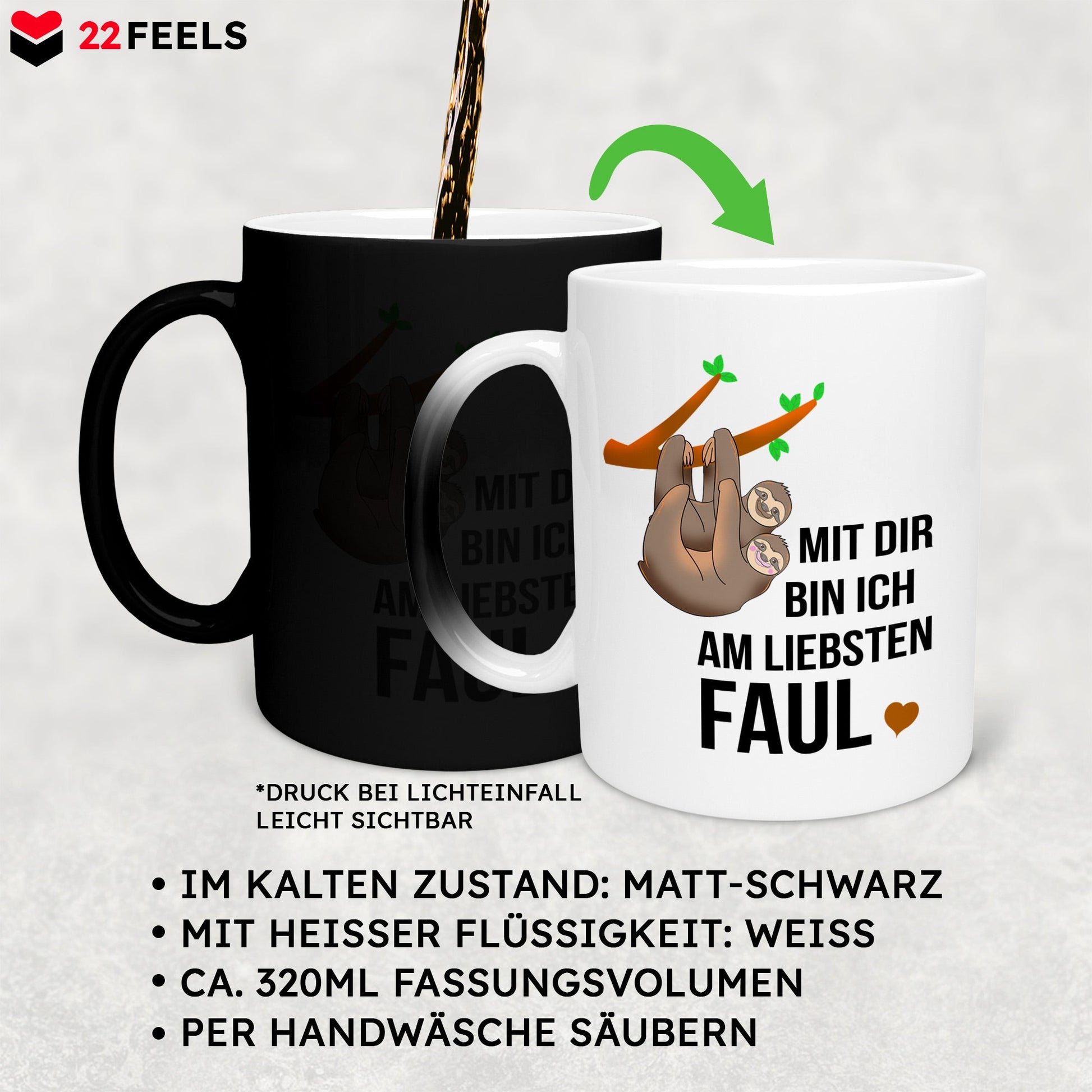 22Feels® Pärchen Geschenk zum Jahrestag, Hochzeitstag, Valentinstag etc. - Zaubertasse mit Spruch (Matt-Schwarz und Weiss, 320ml)-Farbwechsel Tasse Matt 320ml-22Feels