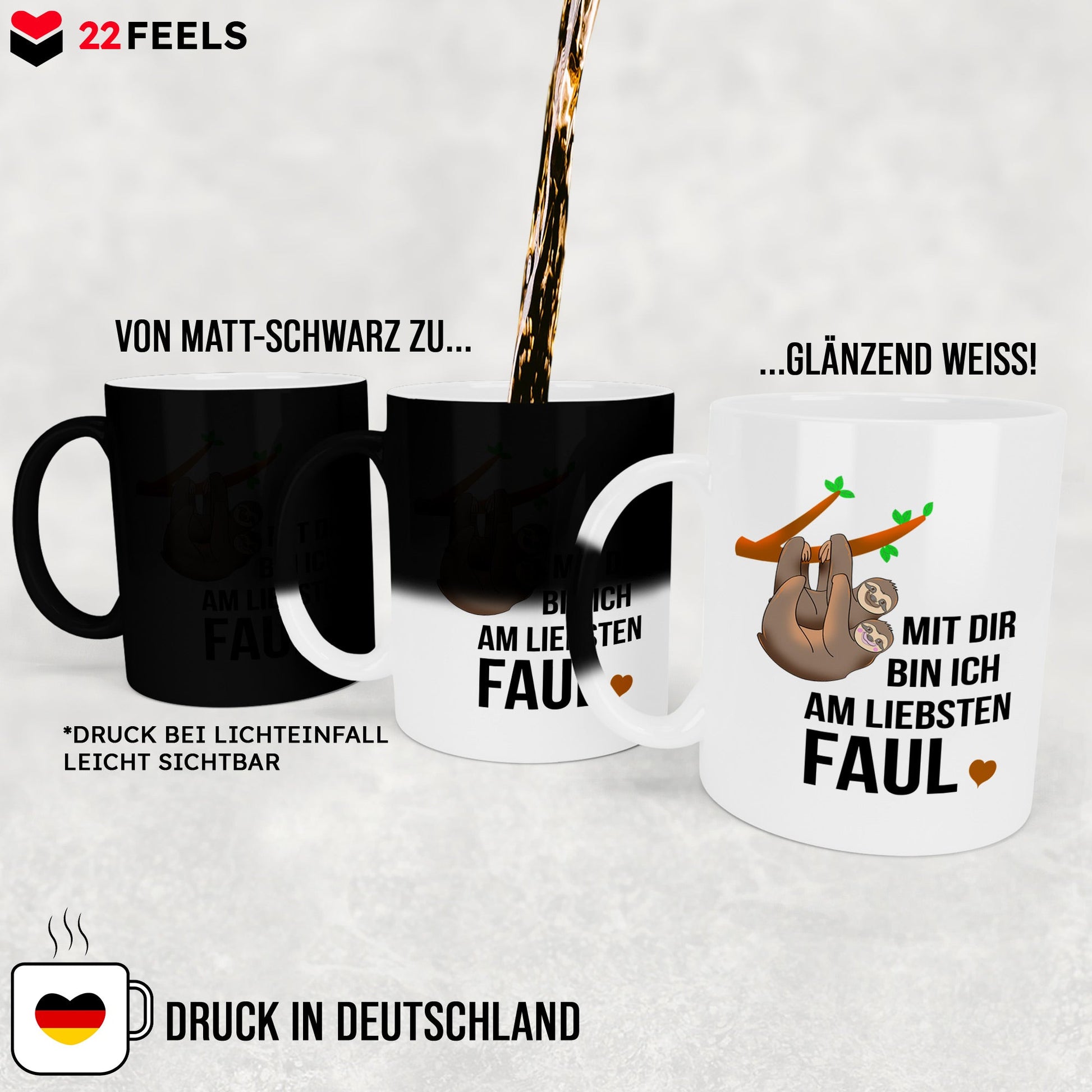 22Feels® Pärchen Geschenk zum Jahrestag, Hochzeitstag, Valentinstag etc. - Zaubertasse mit Spruch (Matt-Schwarz und Weiss, 320ml)-Farbwechsel Tasse Matt 320ml-22Feels