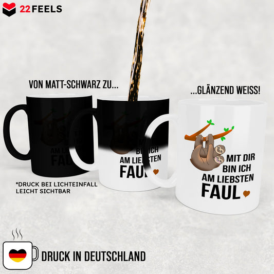 22Feels® Pärchen Geschenk zum Jahrestag, Hochzeitstag, Valentinstag etc. - Zaubertasse mit Spruch (Matt-Schwarz und Weiss, 320ml)-Farbwechsel Tasse Matt 320ml-22Feels