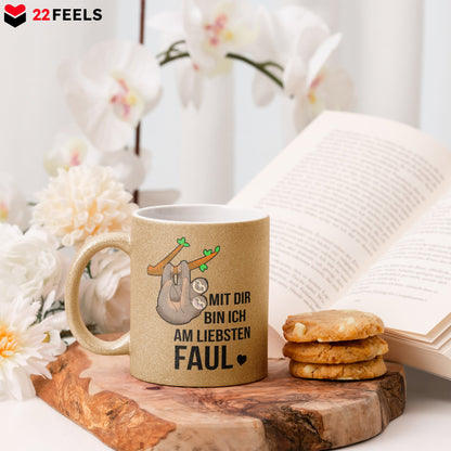 22Feels® Pärchen Geschenk zum Jahrestag, Hochzeitstag, Valentinstag etc. - Glitzertasse mit Spruch (Gold, 320ml)-Glitzertasse Gold 320ml-22Feels