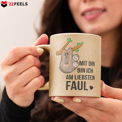 22Feels® Pärchen Geschenk zum Jahrestag, Hochzeitstag, Valentinstag etc. - Glitzertasse mit Spruch (Gold, 320ml)-Glitzertasse Gold 320ml-22Feels