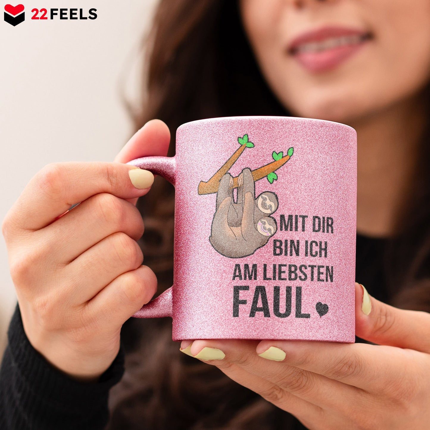 22Feels® Pärchen Geschenk zum Jahrestag, Hochzeitstag, Valentinstag etc. - Glitzertasse mit Spruch (Pink, 320ml)-Glitzertasse Pink 320ml-22Feels