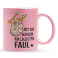 22Feels® Pärchen Geschenk zum Jahrestag, Hochzeitstag, Valentinstag etc. - Glitzertasse mit Spruch (Pink, 320ml)-Glitzertasse Pink 320ml-22Feels