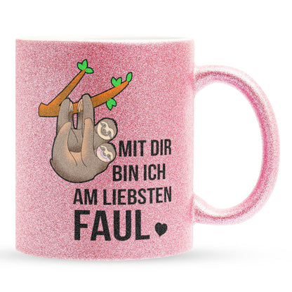 22Feels® Pärchen Geschenk zum Jahrestag, Hochzeitstag, Valentinstag etc. - Glitzertasse mit Spruch (Pink, 320ml)-Glitzertasse Pink 320ml-22Feels