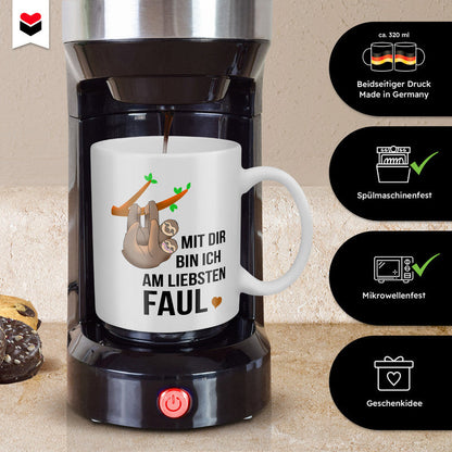 22Feels® Geschenk für Paare - Tasse mit Spruch: Mit Dir Bin Ich Am Liebsten Faul (Weiss, 320ml)-Weisse Tasse 320ml-22Feels