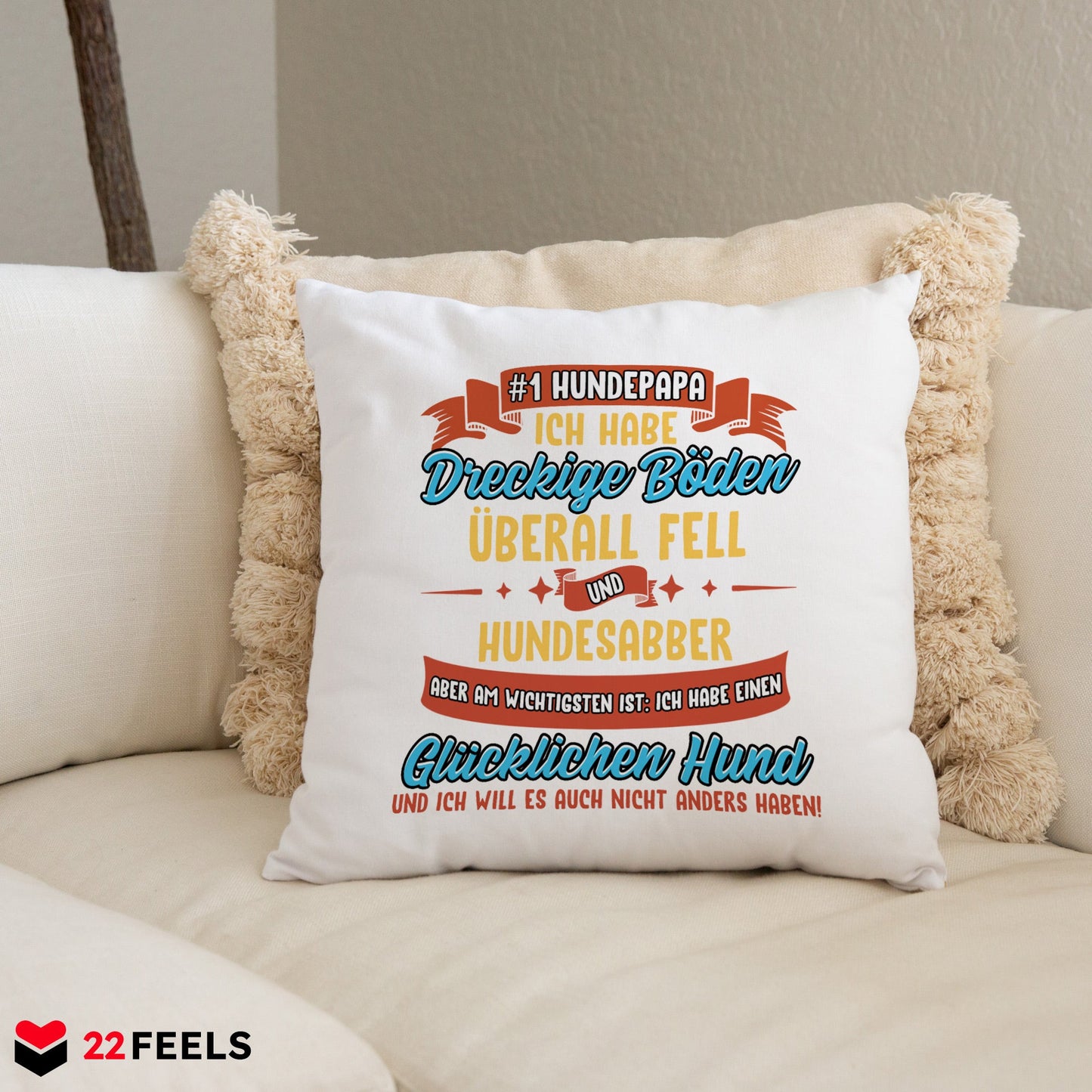22Feels® Hundepapa Geschenk für Dog Dads und Hunde Herrchen - Kissen mit Spruch (Weiss 40x40cm)-Kissen Weiss 40x40-22Feels