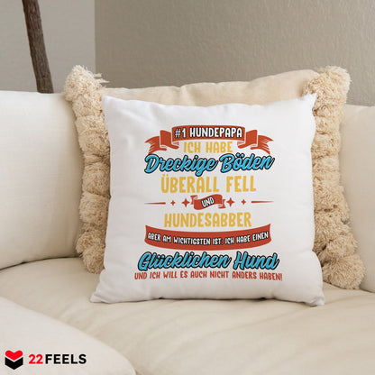 22Feels® Hundepapa Geschenk für Dog Dads und Hunde Herrchen - Kissen mit Spruch (Weiss 40x40cm)-Kissen Weiss 40x40-22Feels