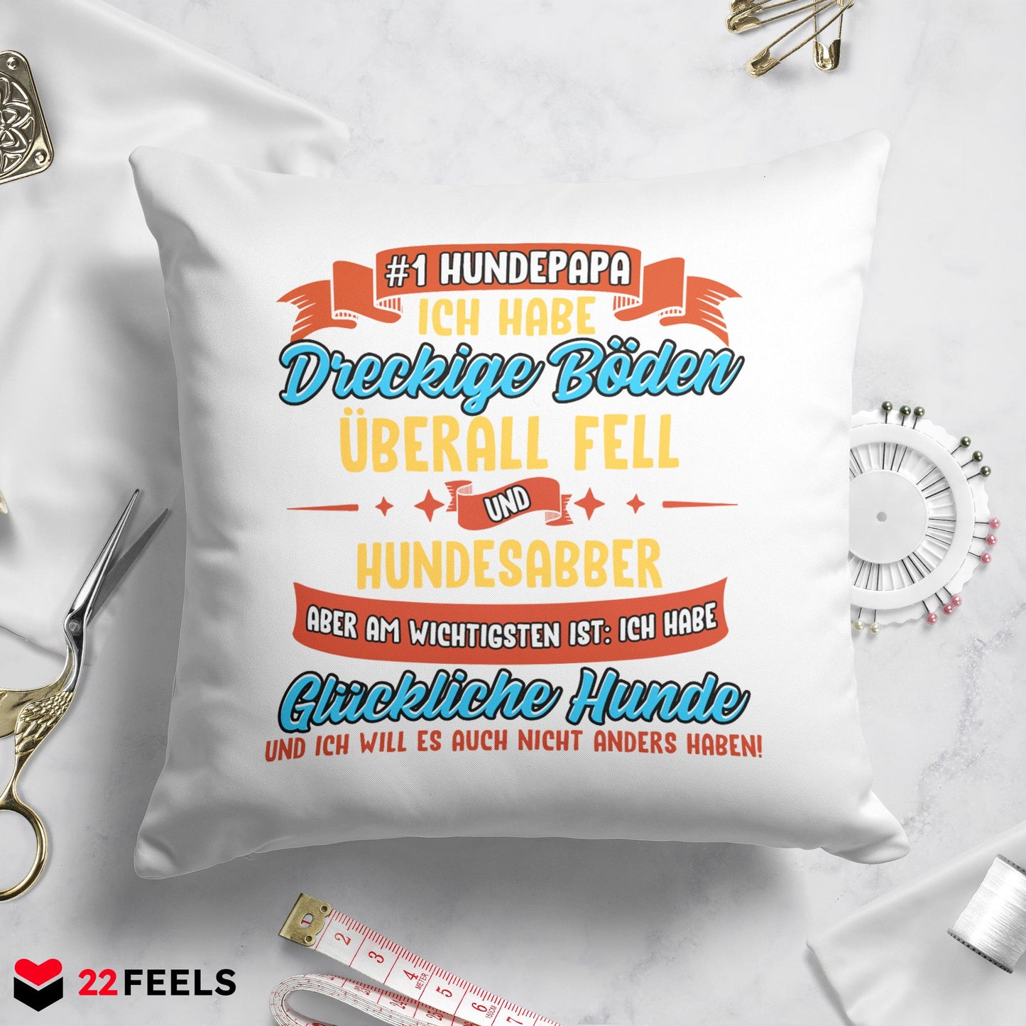 22Feels® Hundepapa Geschenk für Dog Dads und Hunde Herrchen - Kissen mit Spruch (Weiss 40x40cm)-Kissen Weiss 40x40-22Feels